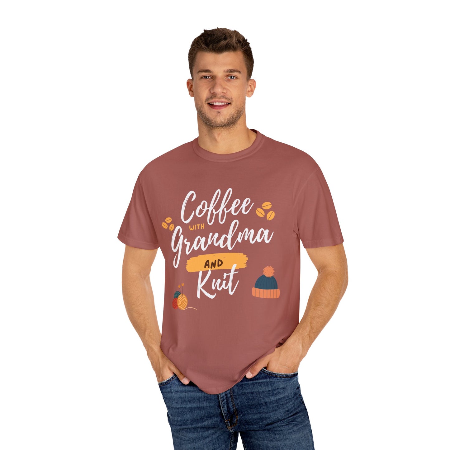 Cozy Knitting Cotton Tee-Coffee with Grandma and Knit Shirt