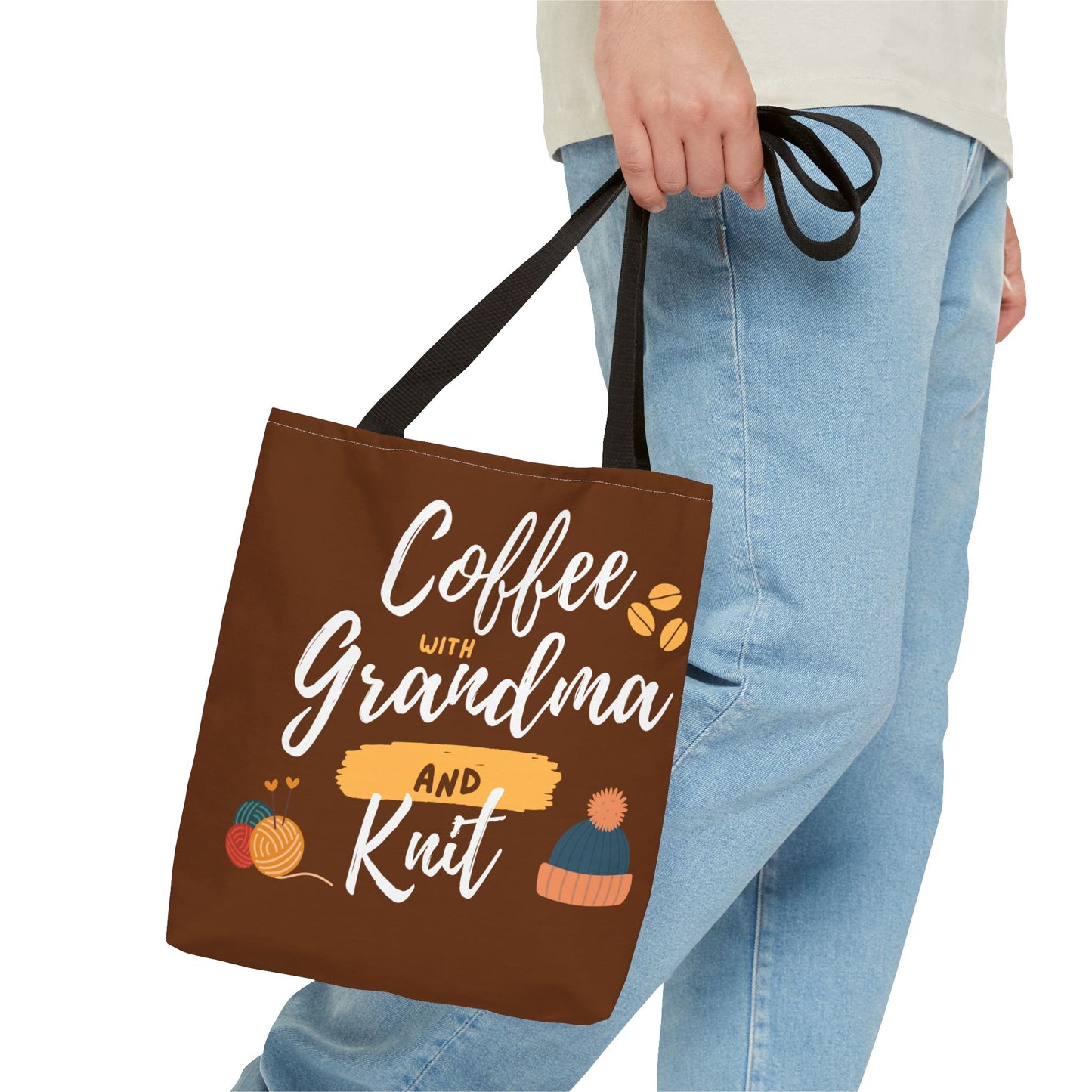 Tote Bag For Knitting and Crochet "Coffee With Grandma" theme