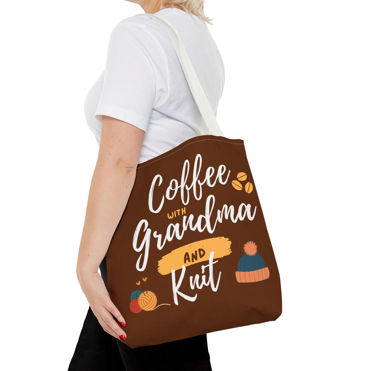 Tote Bag For Knitting and Crochet "Coffee With Grandma" theme