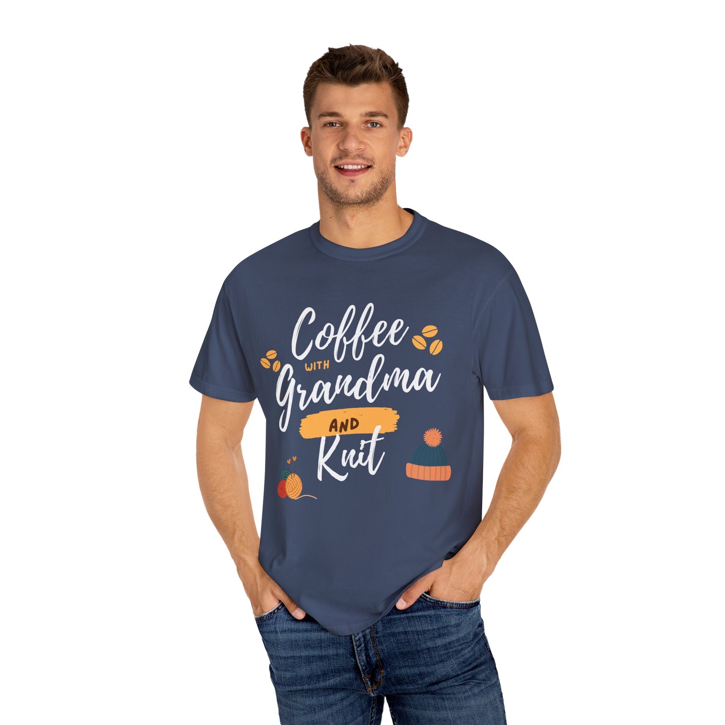 Cozy Knitting Cotton Tee-Coffee with Grandma and Knit Shirt