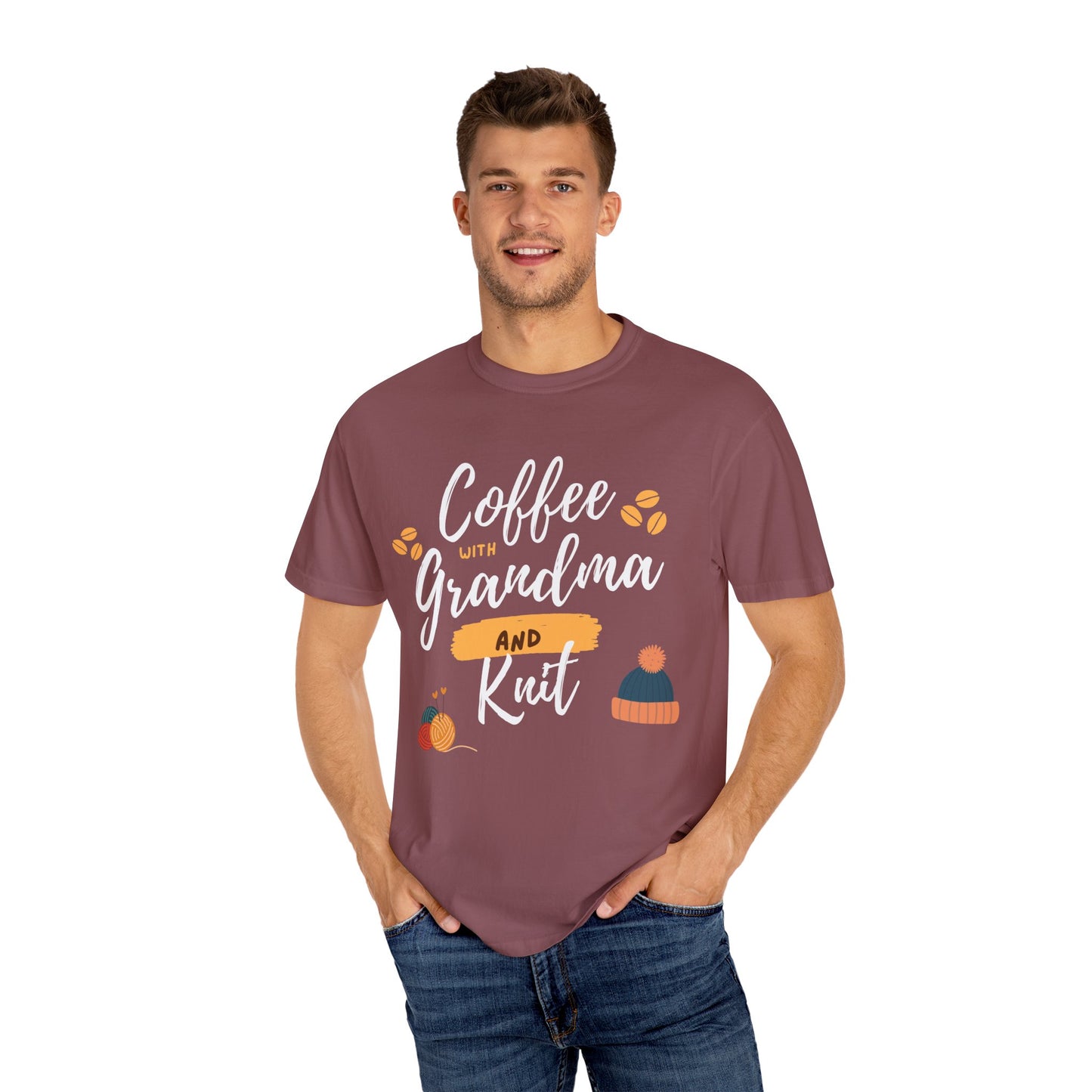 Cozy Knitting Cotton Tee-Coffee with Grandma and Knit Shirt