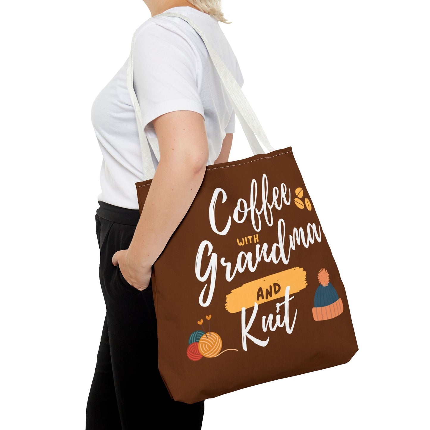 Tote Bag For Knitting and Crochet "Coffee With Grandma" theme