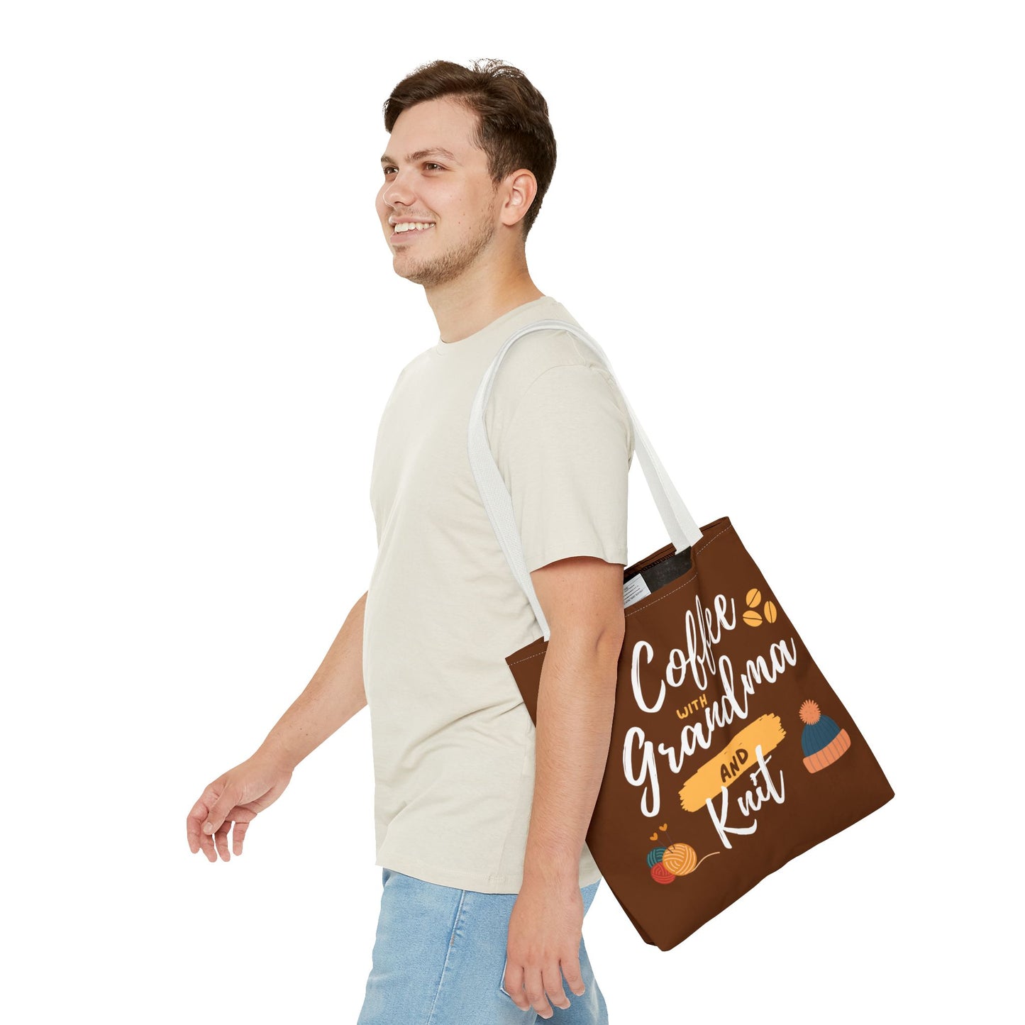 Tote Bag For Knitting and Crochet "Coffee With Grandma" theme