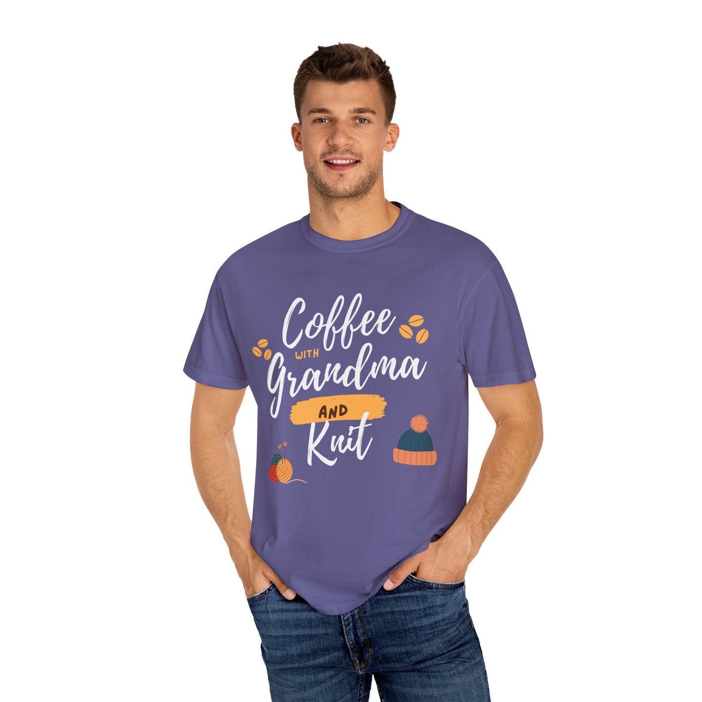 Cozy Knitting Cotton Tee-Coffee with Grandma and Knit Shirt