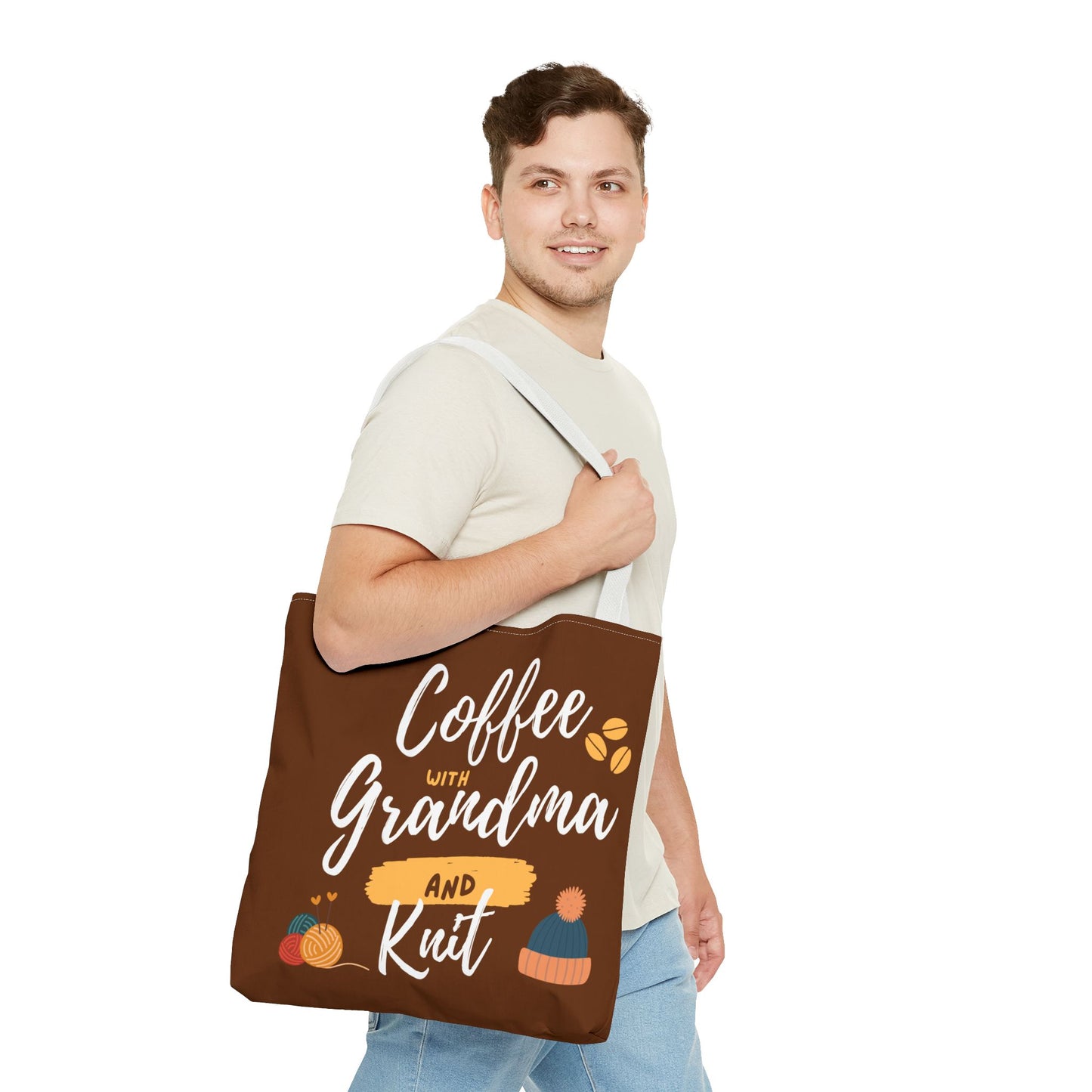 Tote Bag For Knitting and Crochet "Coffee With Grandma" theme