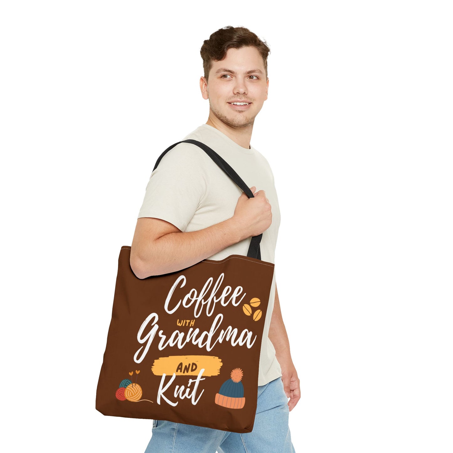 Tote Bag For Knitting and Crochet "Coffee With Grandma" theme