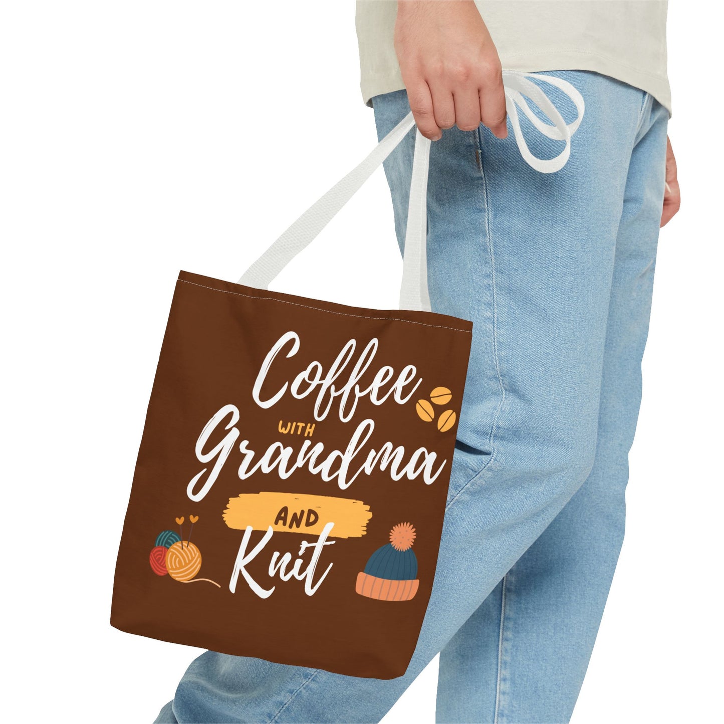 Tote Bag For Knitting and Crochet "Coffee With Grandma" theme