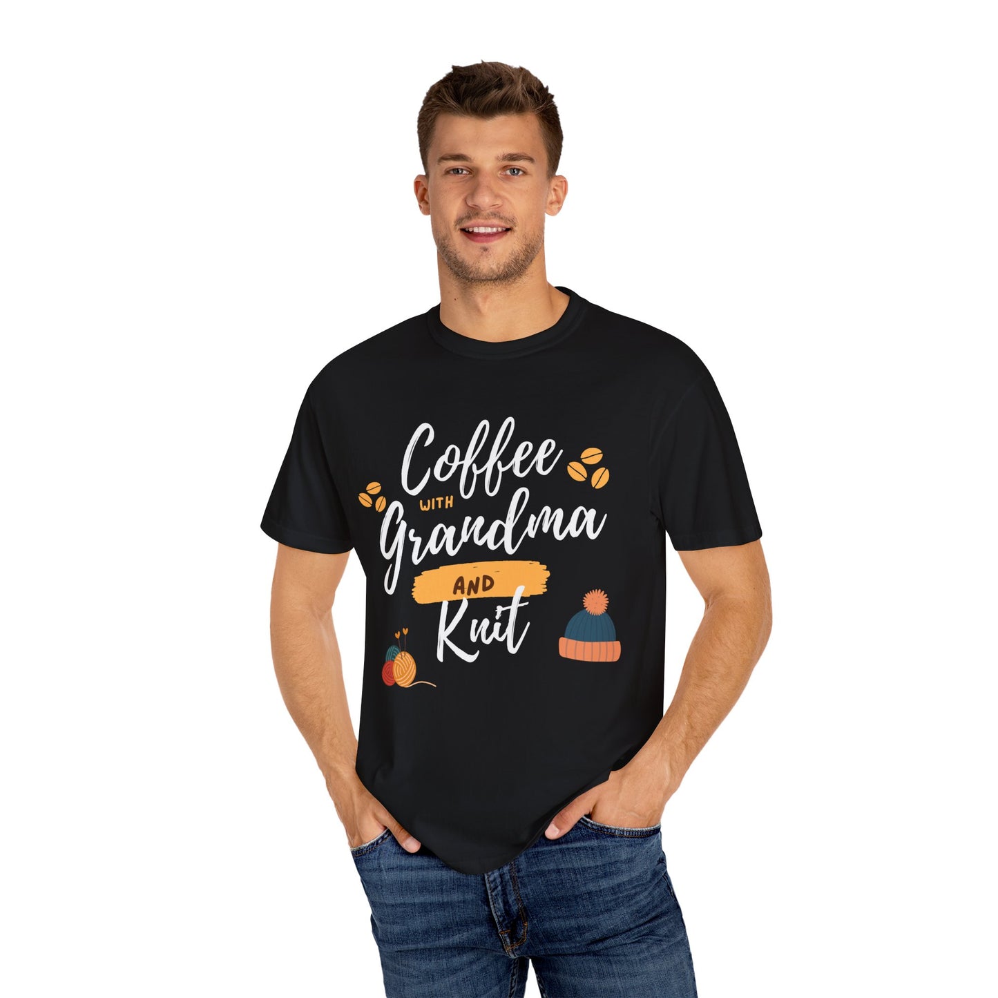 Cozy Knitting Cotton Tee-Coffee with Grandma and Knit Shirt