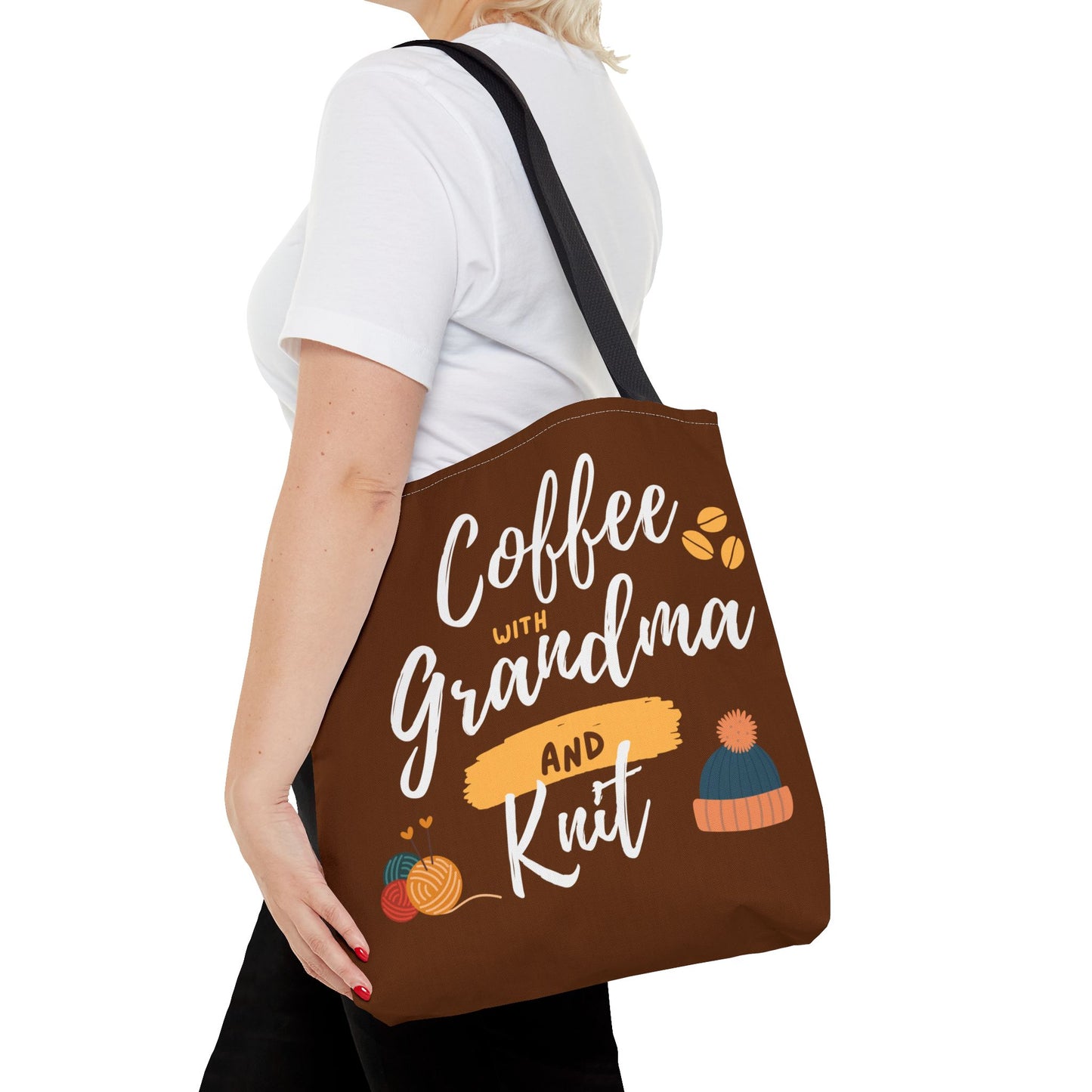 Tote Bag For Knitting and Crochet "Coffee With Grandma" theme