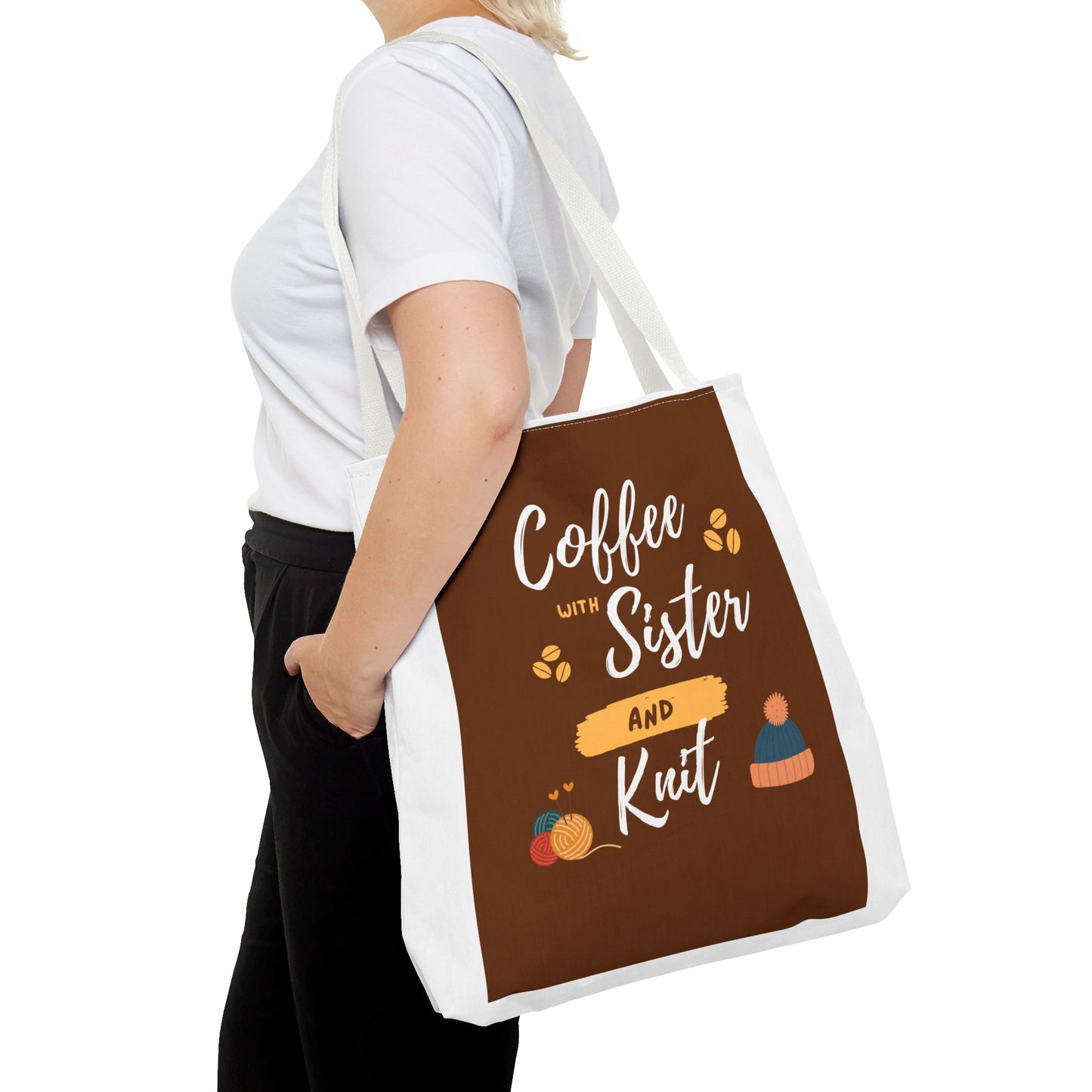 Tote Bag For Knitting and Crochet "Coffee with Sister" Theme