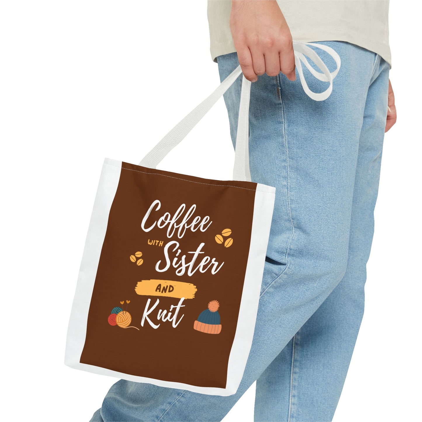 Tote Bag For Knitting and Crochet "Coffee with Sister" Theme