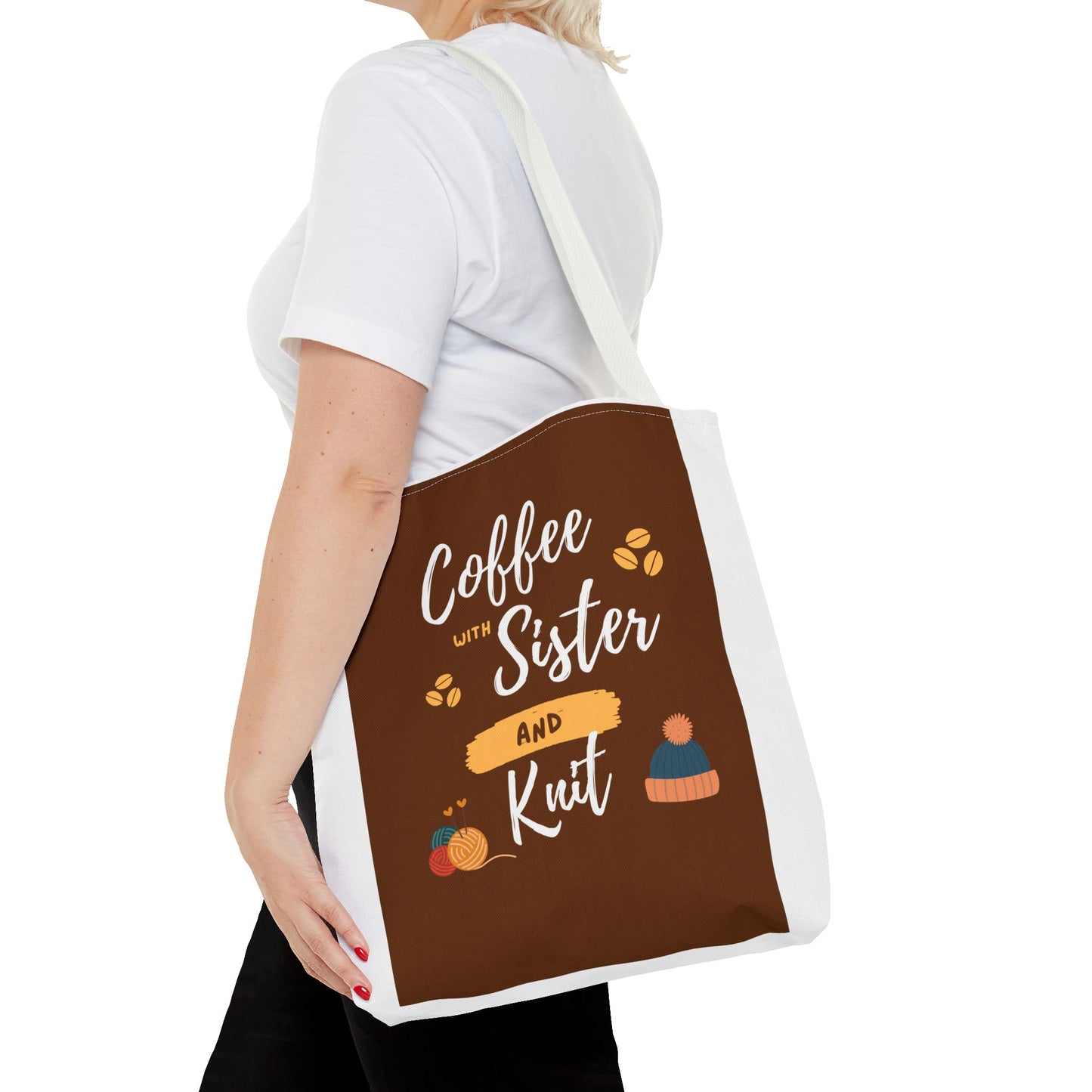 Tote Bag For Knitting and Crochet "Coffee with Sister" Theme