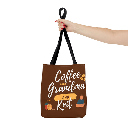 Tote Bag For Knitting and Crochet "Coffee With Grandma" theme