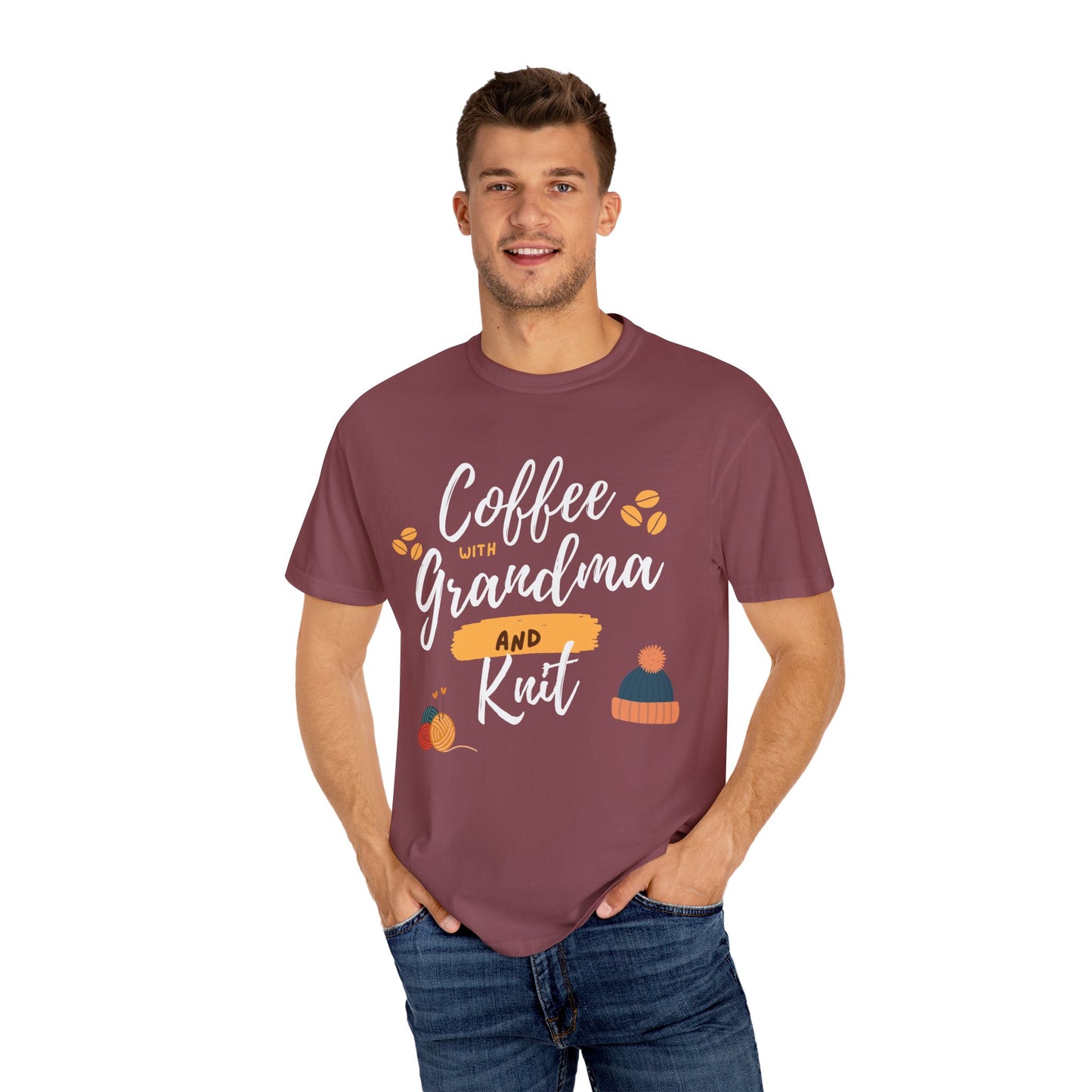 Cozy Knitting Cotton Tee-Coffee with Grandma and Knit Shirt