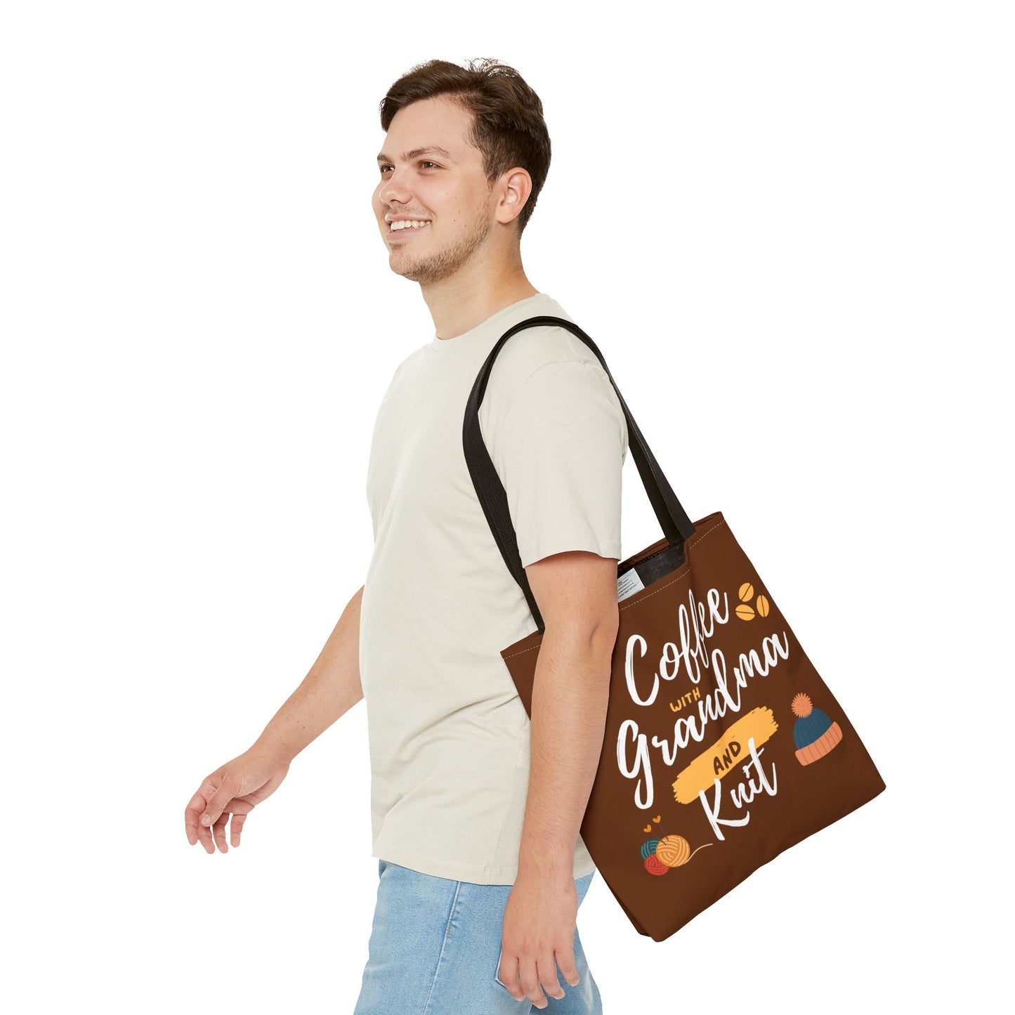 Tote Bag For Knitting and Crochet "Coffee With Grandma" theme