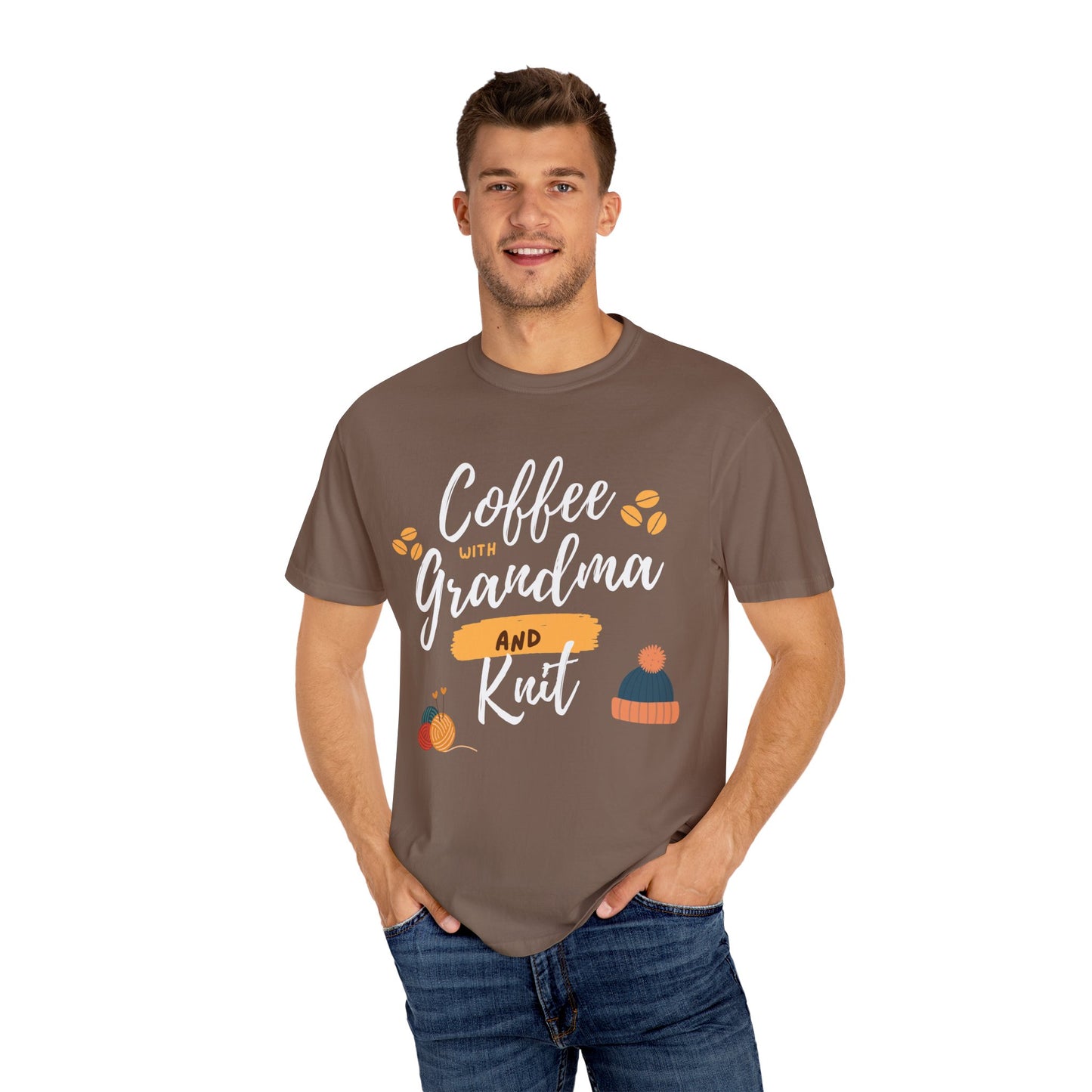 Cozy Knitting Cotton Tee-Coffee with Grandma and Knit Shirt