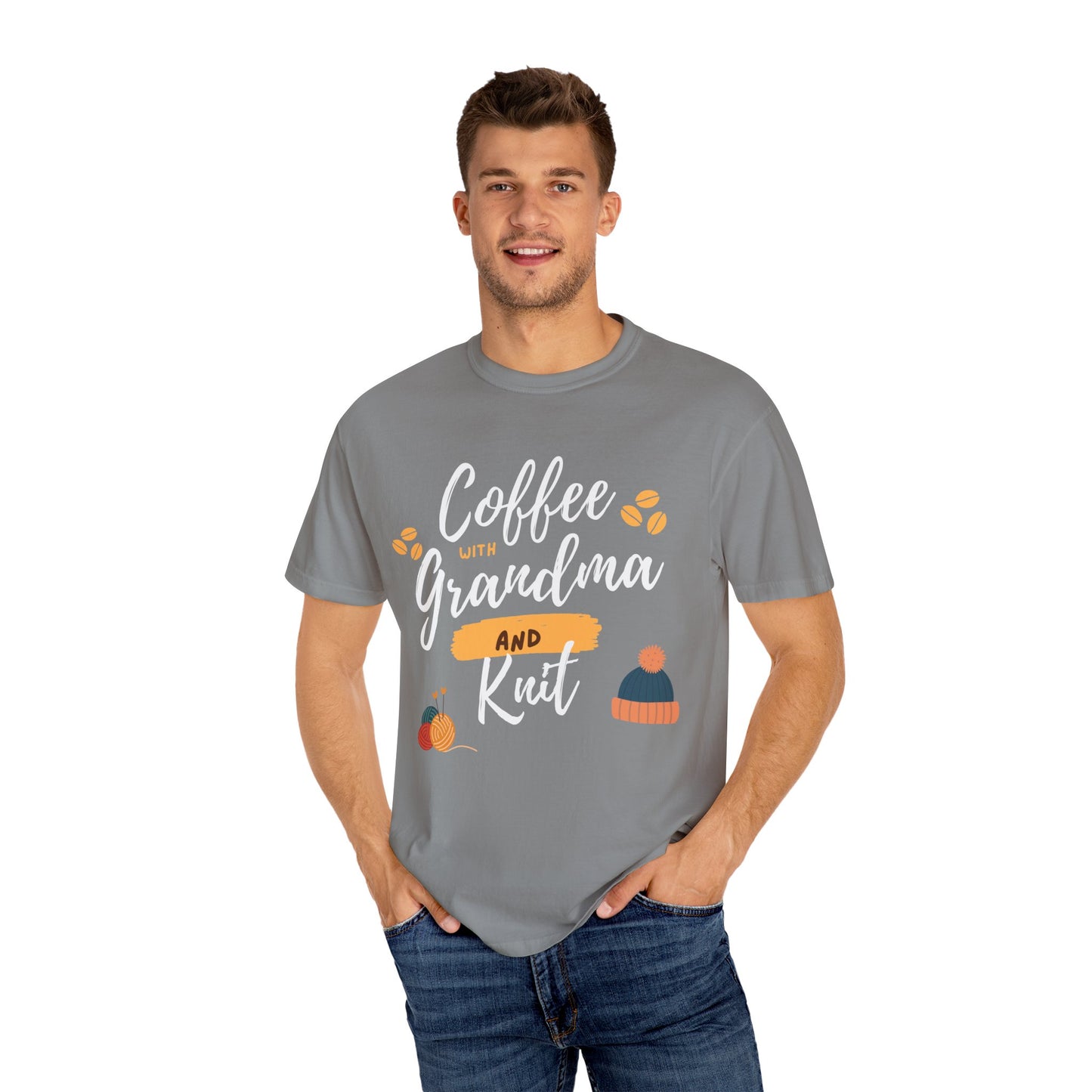 Cozy Knitting Cotton Tee-Coffee with Grandma and Knit Shirt